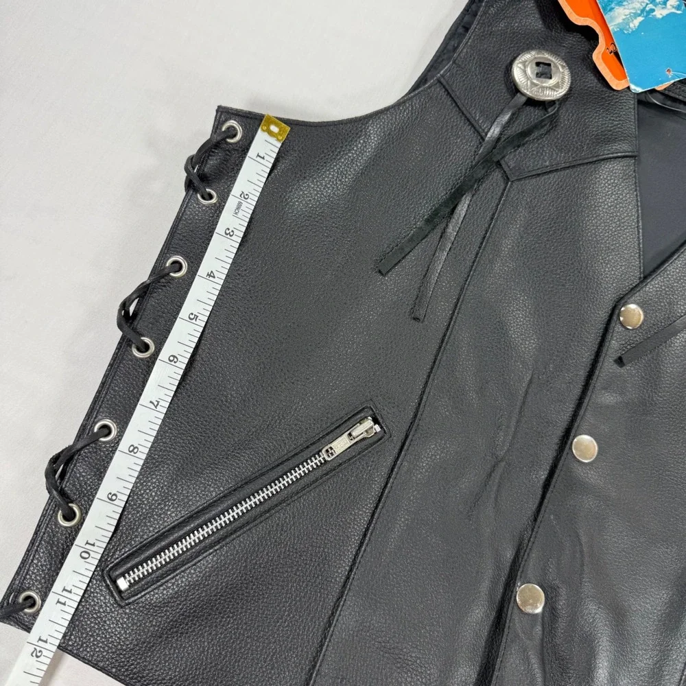 Himalaya Motor Bikewear Mens Black Leather USA Biker Vest Concho Side Lace S